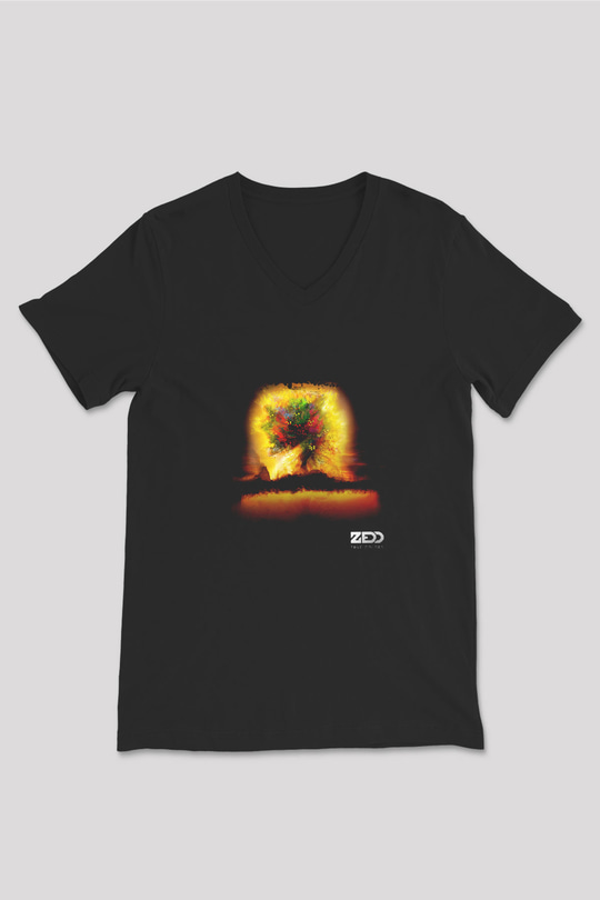 Zedd Baskılı Unisex Siyah V Yaka Tişört