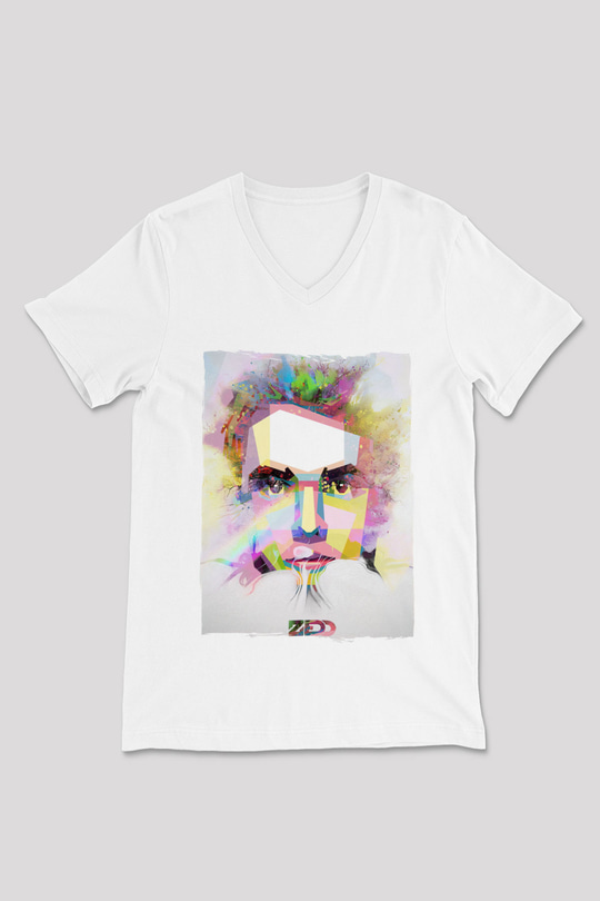 Zedd Beyaz Unisex V Yaka Tişört