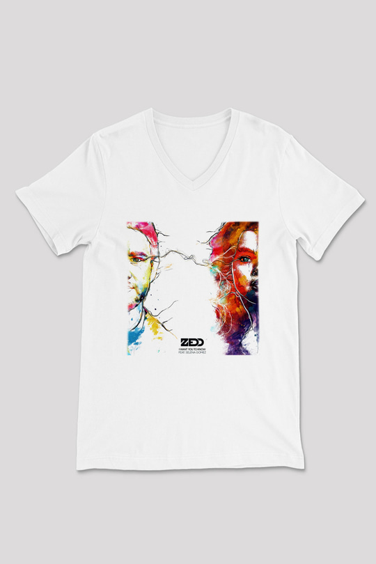 Zedd Beyaz Unisex V Yaka Tişört T-Shirt