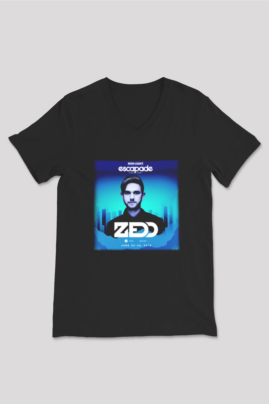 Zedd Siyah Unisex V Yaka Tişört T-Shirt