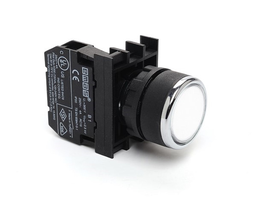 Emas B100DB B Serisi Plastik 1NO Yaylı Düz Beyaz 22 mm Buton