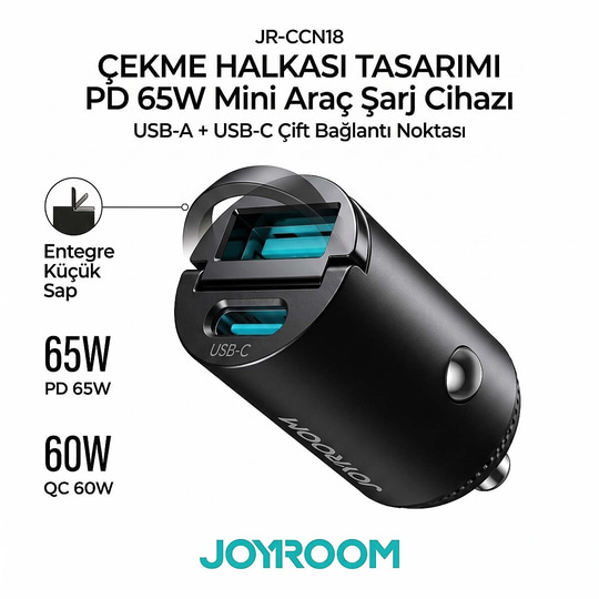 JOYROOM JR-CCN18 MİNİ 65W A+C PULL-RING CAR CHARGER