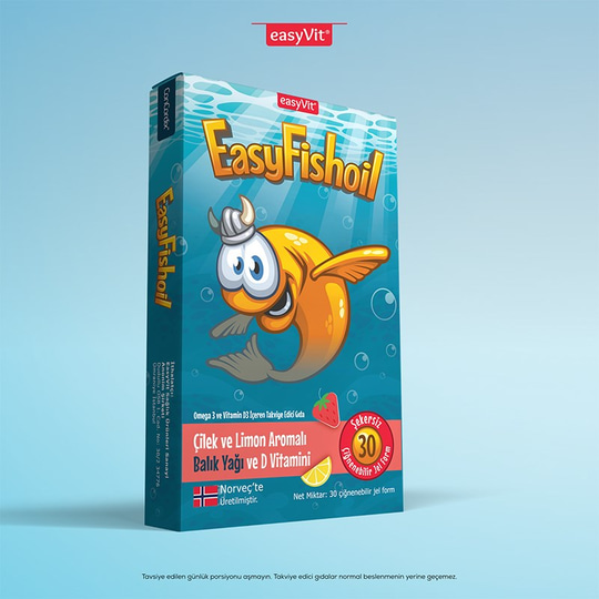 EasyFishoil Çocuk Çilek ve Limon Aromalı 30 Çiğneme Tableti