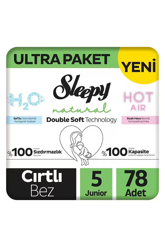 Sleepy Natural Double Soft 5 Numara Junior 78li Cırtlı Bebek Bezi