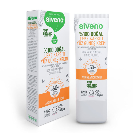 Siveno %100 Doğal Leke Karşıtı Aydınlatıcı 50 Faktör Güneş Kremi 30 ml