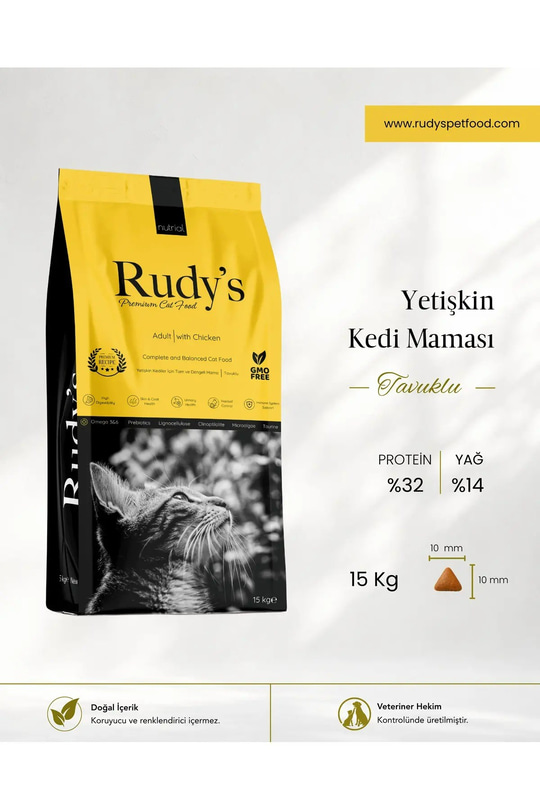 Rudys Premium Yetişkin Kedi Maması Tavuklu 15 Kg