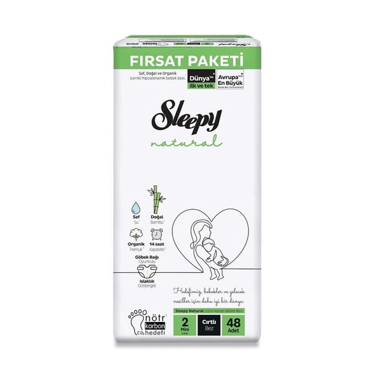 Sleepy Natural Bebek Bezi 2 Numara 48 Adet Cırtlı Bez