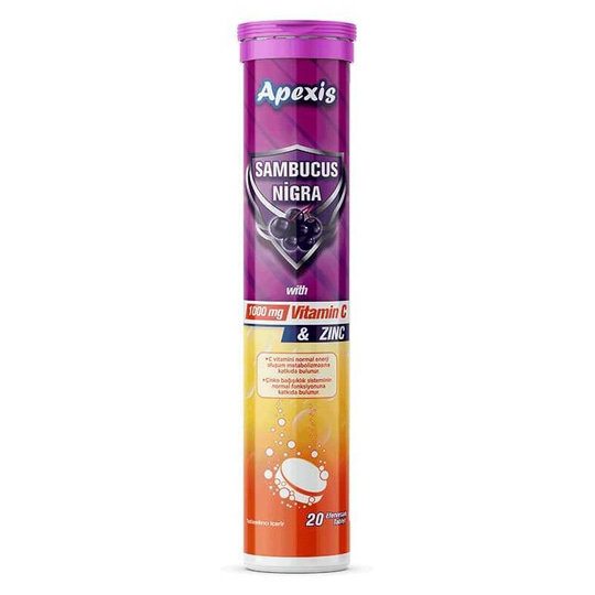 Apexis Sambucus + C Vitamini 1000 mg + Çinko 20 Efervesan Tablet