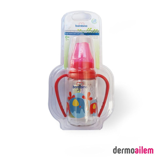 Biberon & Emzik & OyuncakBambinoBambino Silikon Kiraz Uçlu Kulplu Cam Biberon 125 Ml Kırmızı B015