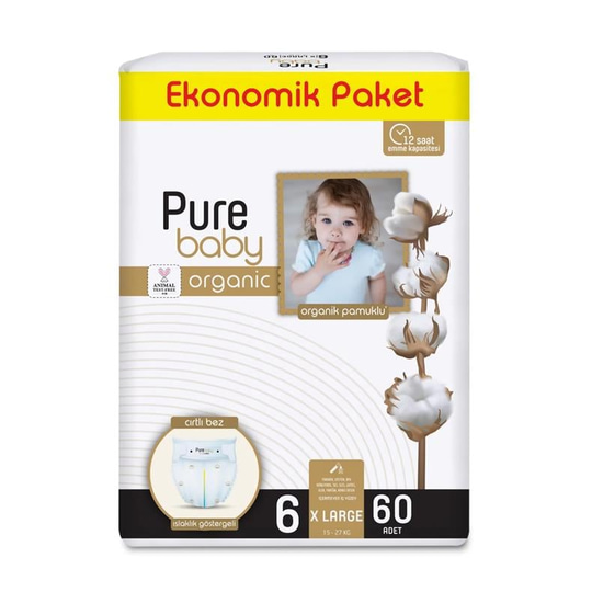 Pure Baby Pamuk Eco Bebek Bezi XLarge No: 6 60lı
