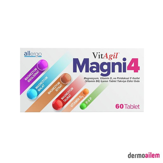 Vitagil Magni4 Magnezyum Vitamin D3 P5P 60 Tablet