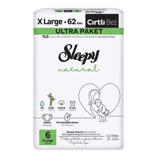Sleepy Natural Bebek Bezi 6 Numara 62 Adet Cırtlı Bez Ultra Paket