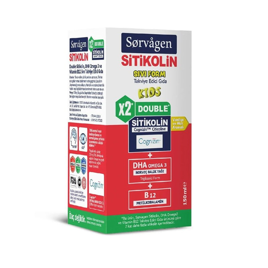 Sorvagen Double Sitikolin Sıvı Form-Sitikolin DHA Omega 3 ve B12 150 ml
