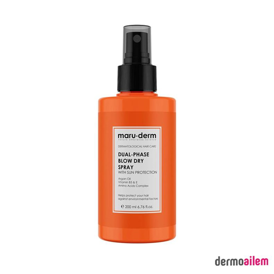 Maruderm Çift Fazlı Isı Koruyucu Güneş Koruyucu Etkili Fön Suyu 200 ML | Tüm Saç Tipleri | Vegan