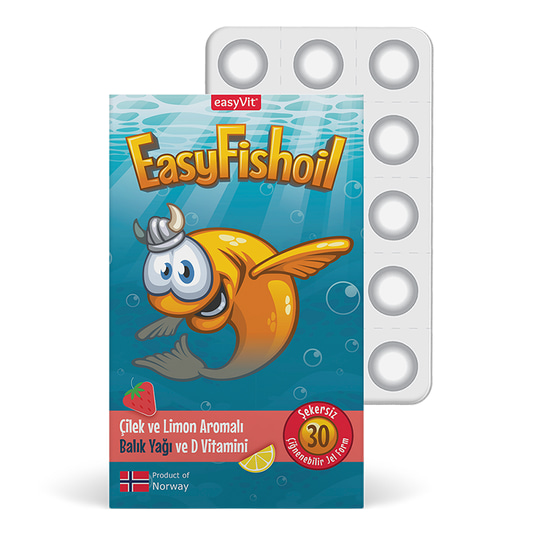 Easyfishoil Çilek ve Limon Aromalı Balık Yağı ve D Vitamini 30 Çiğnenebilir Jel