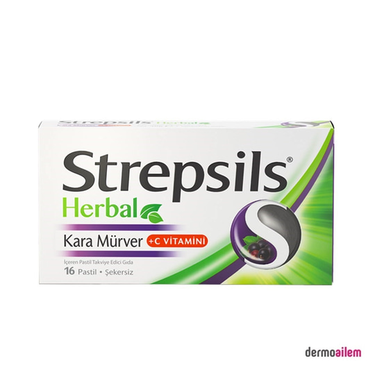 Takviye Edici GıdalarStrepsilsStrepsils Herbal Kara Mürver 16 Pastil