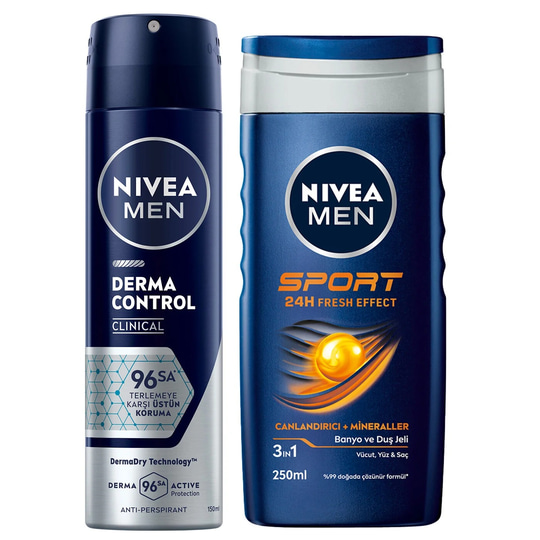 Nivea Men Derma Control Clinical Sprey Deodorant 150 ml & Sport Duş Jeli 250 ml