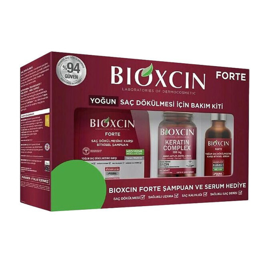 Bioxcin Forte Saç Bakım Kiti Yoğun Saç Dökülmesi İçin (300 ml Şampuan & 50 ml Serum & Keratin Complex 60 Tablet)