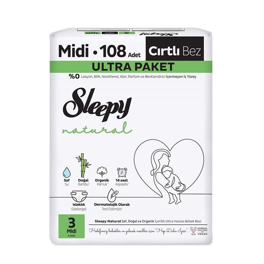 Sleepy Bebek Bezi Natural Beden: 3 (4- 9kg) Midi 108 Adet Ultra Pk