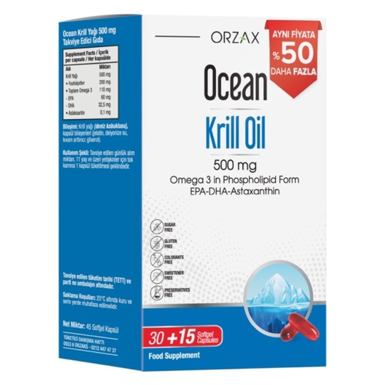 Ocean Krill Oil 500 mg 45 Kapsül - %50 Daha Fazla