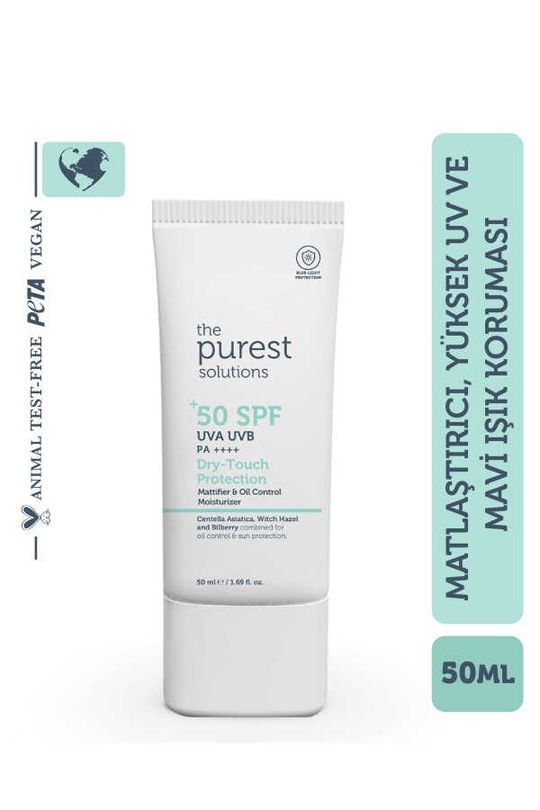 The Purest Solutions Dry Touch Protection Mat Bitişli Yağlı Ciltler İçin Güneş Kremi SPF50+ 50 ml