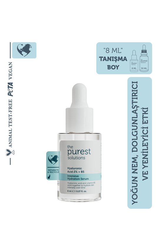 The Purest Solutions Seyahat Boy Yoğun Nemlendirme ve Dolgun Görünüm Etkili Yenileyici Hyalüronik Asit Cilt Bakım Serumu 8 ml