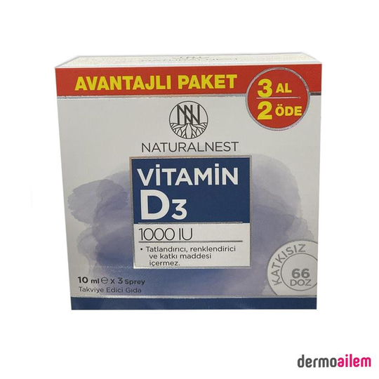 Naturalnest Vitamin D3 1000 IU Sprey 10 mlx3 Adet