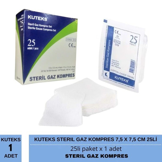 Kuteks Steril Tekli Paketlenmiş Gaz Kompres 7,5x7,5 25'li