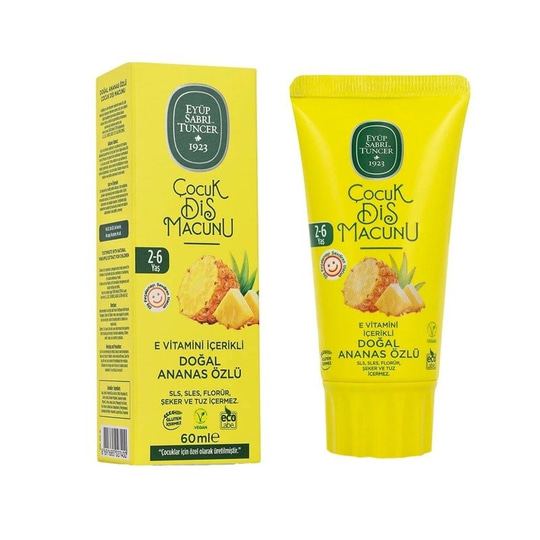 Eyüp Sabri Tuncer Doğal Ananas Özlü 2-6 Yaş 60 ml Florürsüz Çocuk Diş Macunu
