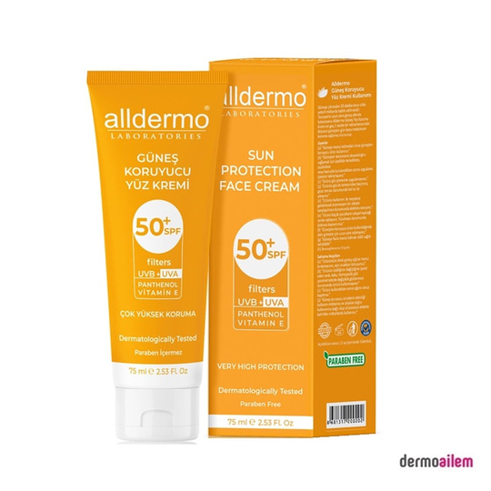 Spf 20 & 50 ArasıALLDERMOAlldermo Güneş Koruyucu Yüz Kremi SPF 50+ 75ml 1