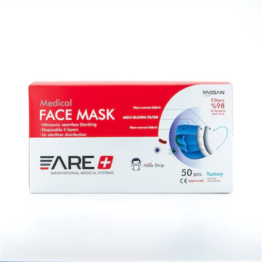 Maske & SiperlikAreAre Melt Blown Beyaz Yüz Maskesi 50 li 3 Katlı Telli