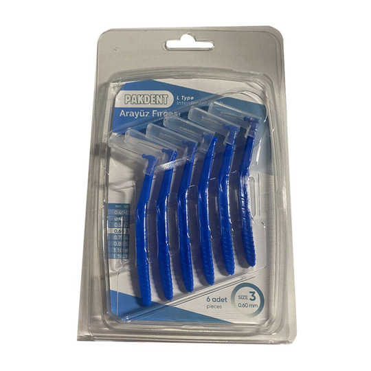 Pakdent Arayüz Fırçası L Tipi 0,60 mm 6lı - Mavi