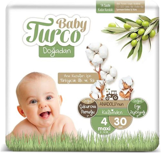 Bebek BezleriBaby TurcoBaby Turco Doğadan 4 Numara Maxi 30 Adet (8-14kg)