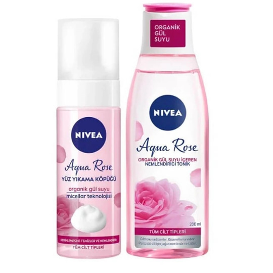 Nivea Aqua Rose - Temizleyici Set Gül Suyu İçerikli Yüz Temizleme Jeli 150 ml ve Nemlendirici Tonik 200 ml