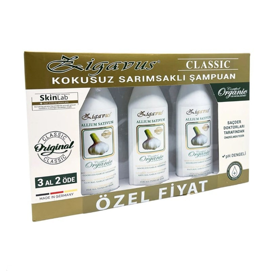Zigavus Saç Dökülmelerine Karşı Klasik Kokusuz Sarımsaklı Şampuan 250 ml - 3 Al 2 Öde