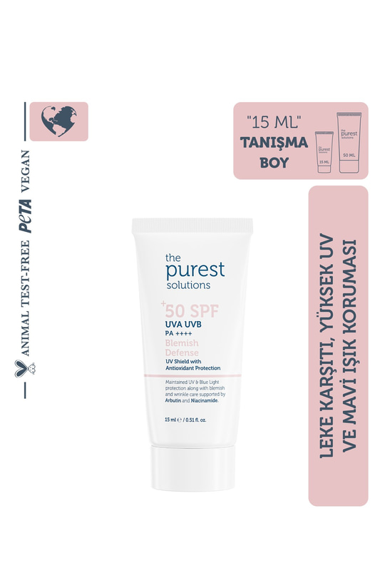 The Purest Solutions Seyahat Boy Blemish Defense Antioksidan Destekli Lekeli Ciltler İçin Güneş Kremi SPF50 15 ml