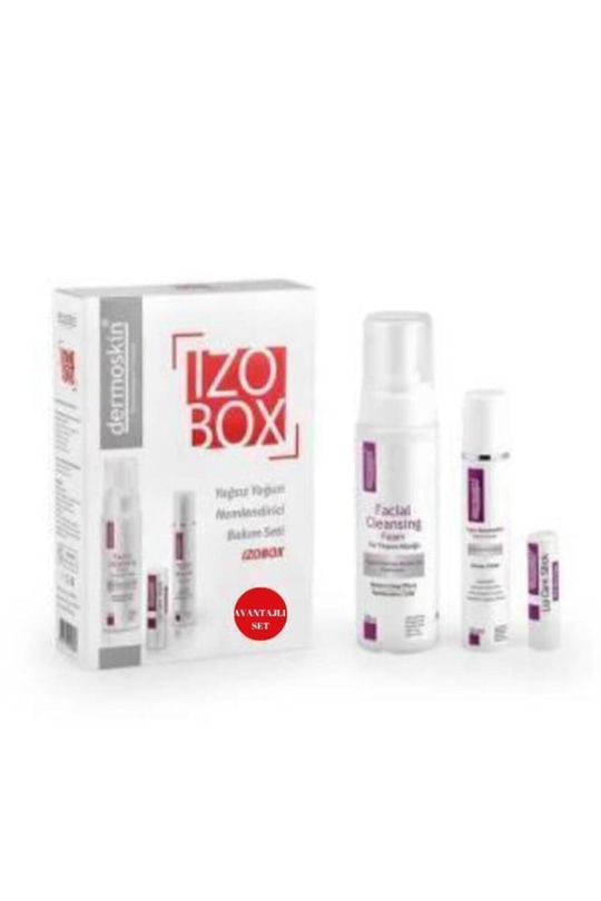 Dermoskin İzobox Yağsız & Yoğun Bakım Seti - Nemlendirici Krem 50 ml + Yüz Yıkama Köpüğü 200 ml + Lip Care Stick