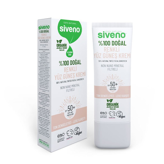 Siveno %100 Doğal Yüz Renkli Ton Eşitleyici Leke Karşıtı Güneş Kremi UVA UVB SPF50+ 30 ml