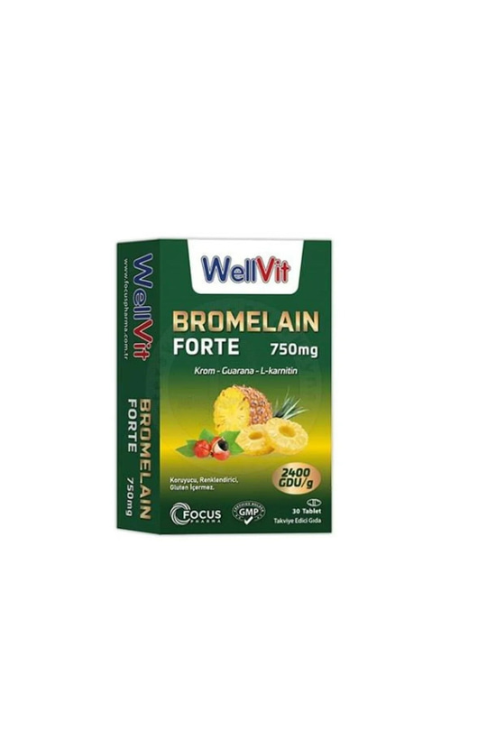Wellvit Bromelain Fort 750 mg Guarana L-Karnitin Krom 30 Tablet