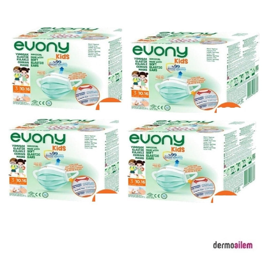 Maske & SiperlikEvonyEvony Kids 3 Katlı Yumuşak Elastik Kulaklı Desensiz 50'li 4 Paket Çocuk Maskesi