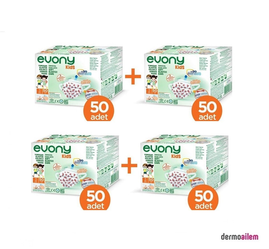 Maske & SiperlikEvonyEvony Kids 3 Katlı Yumuşak Elastik Kulaklı Desenli 50'li 4 Paket Çocuk Maskesi