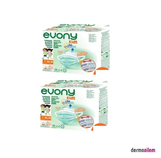 Maske & SiperlikEvonyEvony Kids 3 Katlı Yumuşak Elastik Kulaklı Desensiz 50'li 2 Paket Çocuk Maskesi