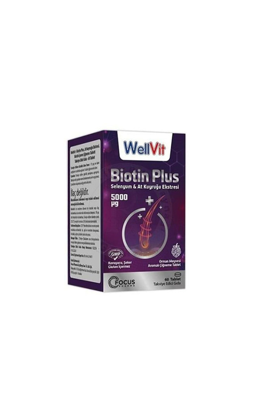 Wellvit Biotin Plus At Kuyruğu Selenyum 60 Çiğneme Tablet