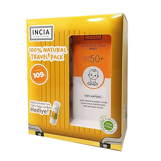 Bebek Güneş SerisiInciaIncia Bebek İçin Doğal Güneş Kremi Spf 50 100 ml - Lip Balm Dudak Besleyici Portakal 6 gr Hediye