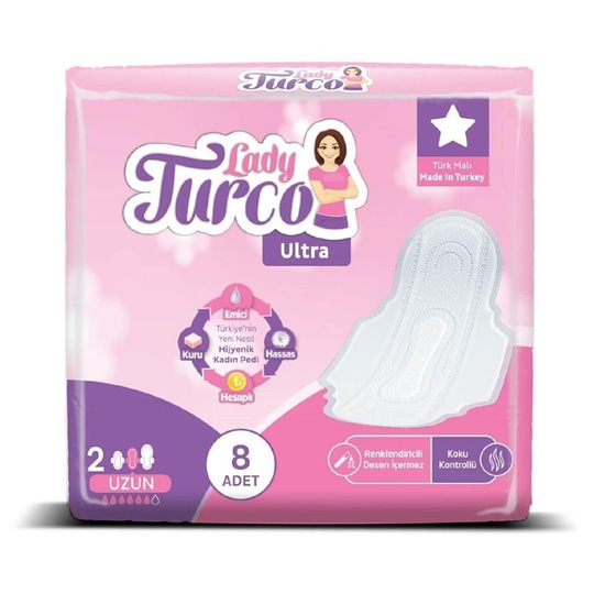 Hijyenik Kadın ÜrünleriLady TurcoLady Turco Kadın Pedi 2 Numara Ultra Uzun İnce 8Li