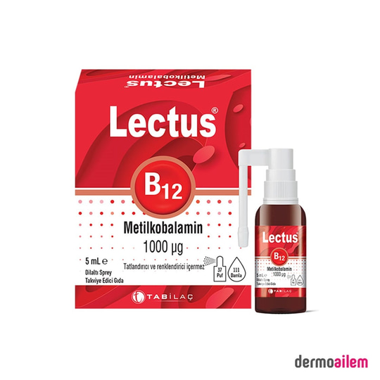 Takviye Edici GıdalarTab İlaçLectus B12 Metilkobalamin 1000mcg Dilaltı Sprey 5 ml