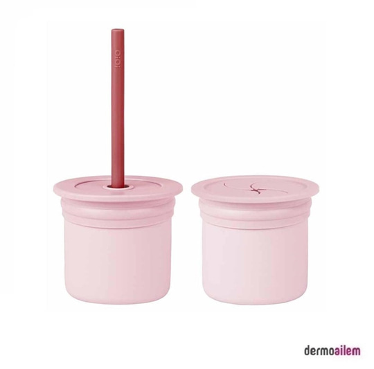 Biberon & Emzik & OyuncakOİOİOİOİ Ham+Hüp Pipetli Bardak Seti 6 Ay+ Pembe-Bordo