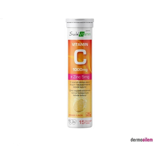 Takviye Edici GıdalarSuda VitaminSuda Vitamin Vitamin C 1000 mg + Zinc 5 mg 15 Efervesan Tablet