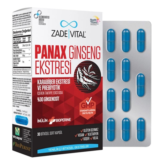 ProbiyotiklerZade VitalZade Vital Panax Ginseng Ekstresi ve Prebiyotik İçeren Takviye Edici Gıda 30 Bitkisel Kapsül