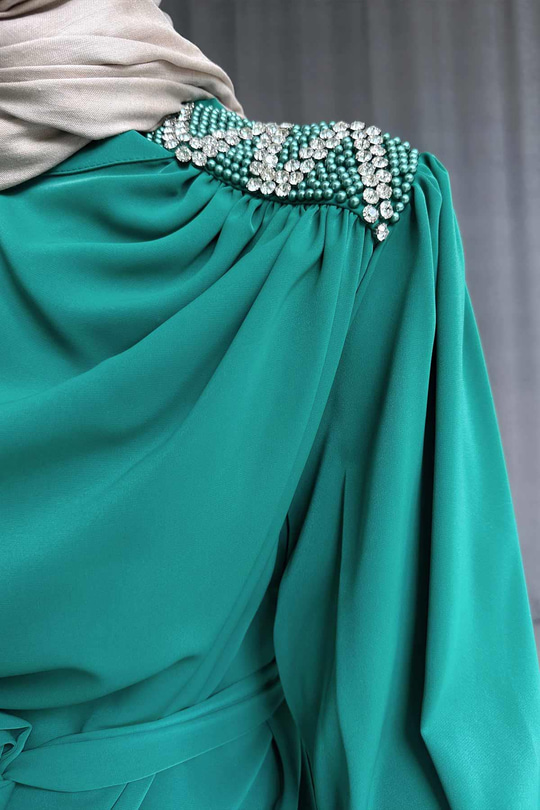 Omzu Taşlı Abiye - Yeşil